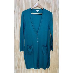 J. Jill Duster cardigan silk blend hunter green grandma core classic women M